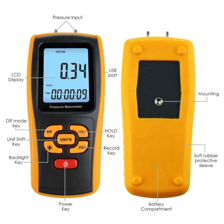 BENETECH GM510 LCD Display Pressure Manometer(Yellow) - free shipping - PMC Jewellery - Order now!