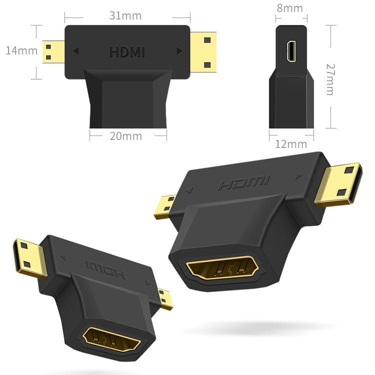 3 in 1 HDMI Female to Mini HDMI Male + Micro HDMI Male Adapter(Black) - Adapter by PMC TechLife | Online Shopping South Africa | PMC TechLife | Buy Now Pay Later Mobicred