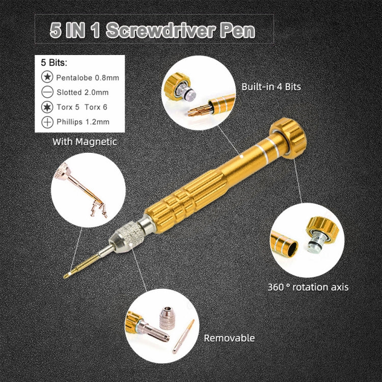 5 in 1 Gold Series Screwdriver Sets for iPhone 5 & 5S & 5C / iPhone 4 & 4S (T5 / T6 / 1.2 / 1.5 / 0.8) - Screwdriver Set by PMC TechLife | Online Shopping South Africa | PMC TechLife