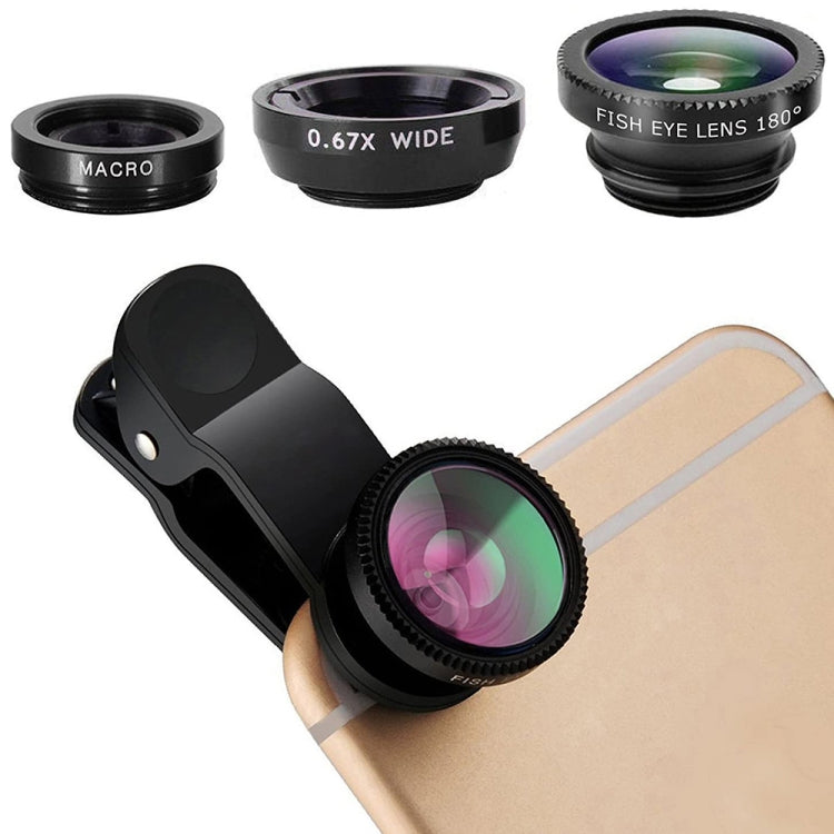 3 in 1 Photo Lens Kits (180 Degree Fisheye Lens + Super Wide Lens + Macro Lens), For iPhone, Galaxy, Sony, Lenovo, HTC, Huawei, Google, LG, Xiaomi, other Smartphones(Black) - Combination Lens by PMC TechLife | Online Shopping South Africa | PMC TechLife