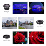 3 in 1 Photo Lens Kits (180 Degree Fisheye Lens + Super Wide Lens + Macro Lens), For iPhone, Galaxy, Sony, Lenovo, HTC, Huawei, Google, LG, Xiaomi, other Smartphones(Black)