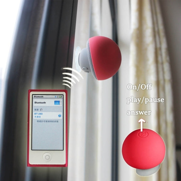 Mushroom Shape Bluetooth Speaker with Suction Holder(Red)