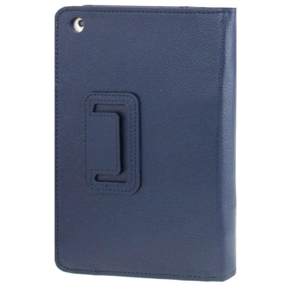 2-fold Litchi Texture Flip Leather Case with Holder Function for iPad mini 1 / 2 / 3(Navy Blue)
