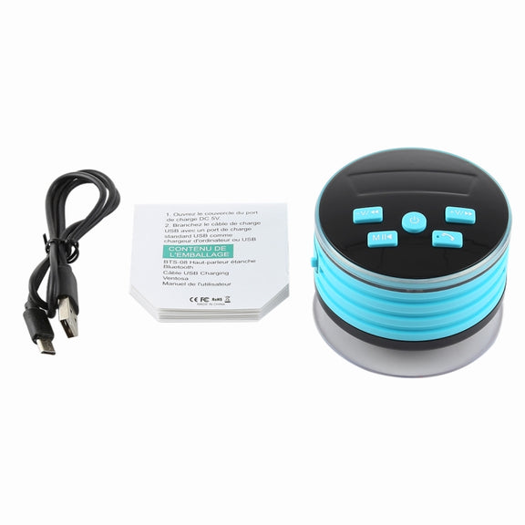F08 Portable Speaker IPX7 Water-resistant Support FM Radio High-fidelity Sound Box Bluetooth Speaker with Suction Cup & LED Light(Blue)
