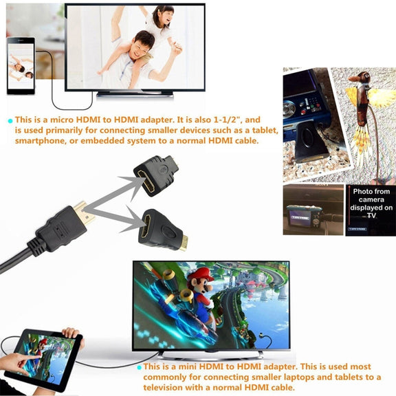 3 in 1 Full HD 1080P HDMI Cable Adaptor Kit (1.5m HDMI Cable + HDMI to Mini HDMI Adaptor + HDMI to Micro HDMI Adaptor)