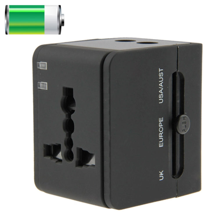 International 2.1A 2-USB EU / AU / UK / US Plug Travel Universal Adaptor(Black) - International Plug Adaptor by PMC TechLife | Online Shopping South Africa | PMC TechLife