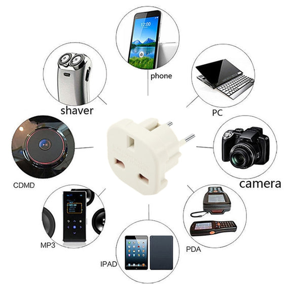 High Quality UK Plug to EU Plug AC Wall Universal Travel Power Socket Plug Adaptor(White)