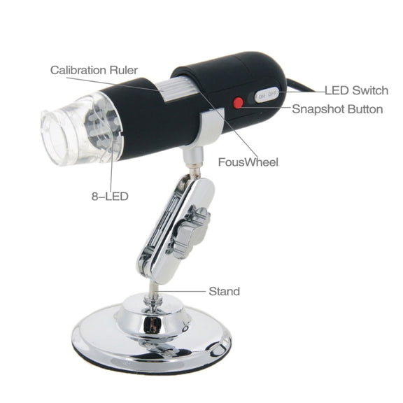 1.3 Mega Pixels 500X USB 2.0 Digital Microscope with 8 LED(Black)