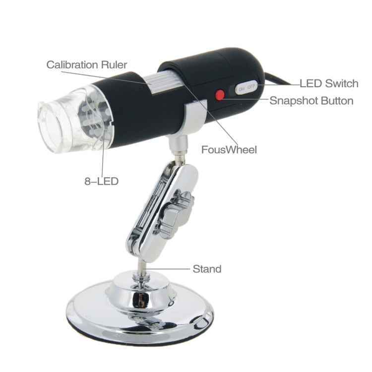 1.3 Mega Pixels 500X USB 2.0 Digital Microscope with 8 LED(Black)
