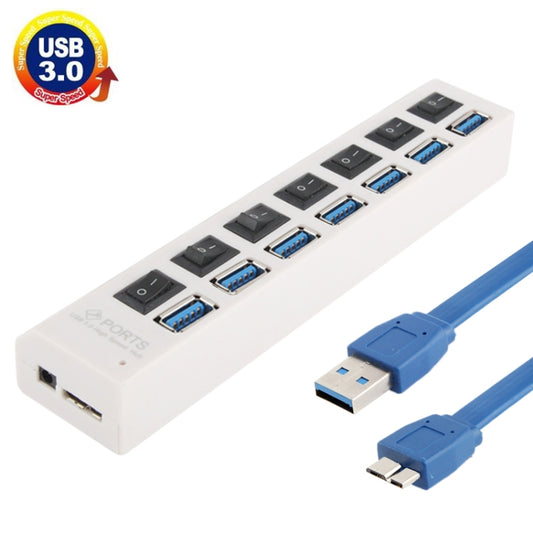 7 Ports USB 3.0 HUB, Super Speed 5Gbps, Plug and Play, Support 1TB(White) - USB 3.0 HUB by PMC Jewellery | Online Shopping South Africa | PMC Jewellery | Buy Now Pay Later Mobicred