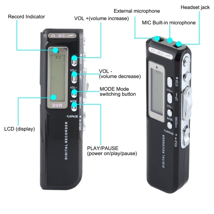 8GB Digital Voice Recorder Dictaphone MP3 Player, Support Telephone recording, VOX function, Power supply: 2 x AAA battery(Black)(Black)