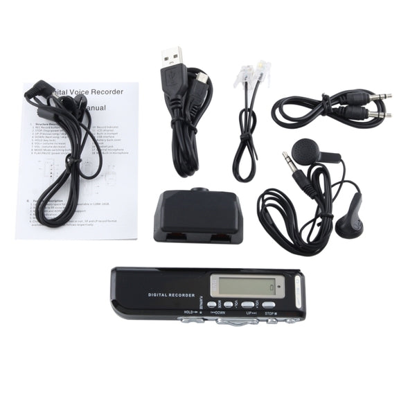 8GB Digital Voice Recorder Dictaphone MP3 Player, Support Telephone recording, VOX function, Power supply: 2 x AAA battery(Black)(Black)