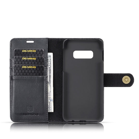 DG.MING Crazy Horse Texture Flip Detachable Magnetic Leather Case for Samsung Galaxy S10 E, with Holder & Card Slots & Wallet(Black)