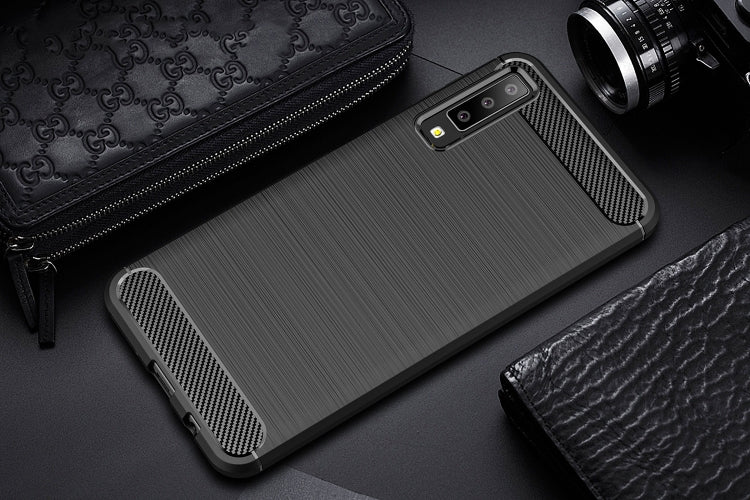 For Galaxy A7 (2018) / A750 Brushed Carbon Fiber Texture TPU Shockproof Anti-slip Soft Protective Back Cover Case(Black) - free shipping - PMC TechLife - Order now!