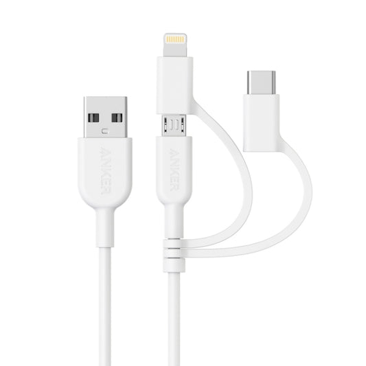 ANKER 3 in 1 8 Pin + Micro USB + USB-C / Type-C Interface MFI Certificated Data Cable(White) - free shipping - PMC Jewellery - Order now!