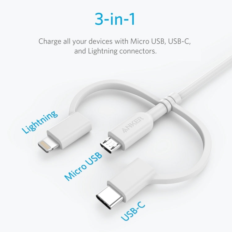 ANKER 3 in 1 8 Pin + Micro USB + USB-C / Type-C Interface MFI Certificated Data Cable(White) - free shipping - PMC Jewellery - Order now!