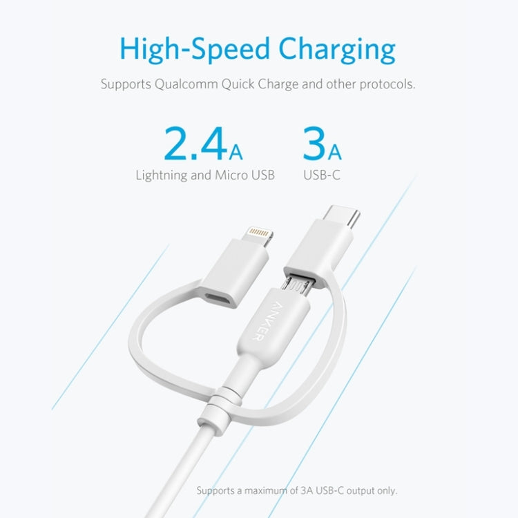 ANKER 3 in 1 8 Pin + Micro USB + USB-C / Type-C Interface MFI Certificated Data Cable(White) - free shipping - PMC Jewellery - Order now!