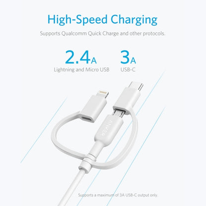 ANKER 3 in 1 8 Pin + Micro USB + USB-C / Type-C Interface MFI Certificated Data Cable(White) - free shipping - PMC Jewellery - Order now!