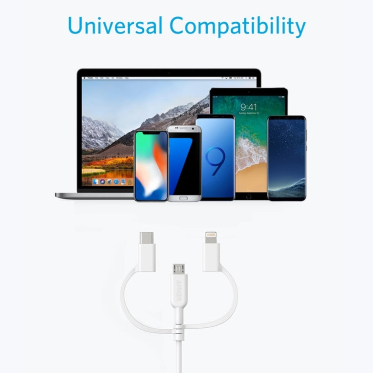 ANKER 3 in 1 8 Pin + Micro USB + USB-C / Type-C Interface MFI Certificated Data Cable(White) - free shipping - PMC Jewellery - Order now!