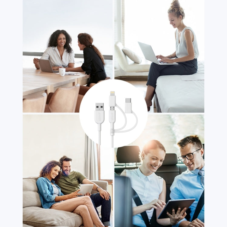 ANKER 3 in 1 8 Pin + Micro USB + USB-C / Type-C Interface MFI Certificated Data Cable(White) - free shipping - PMC TechLife - Order now!