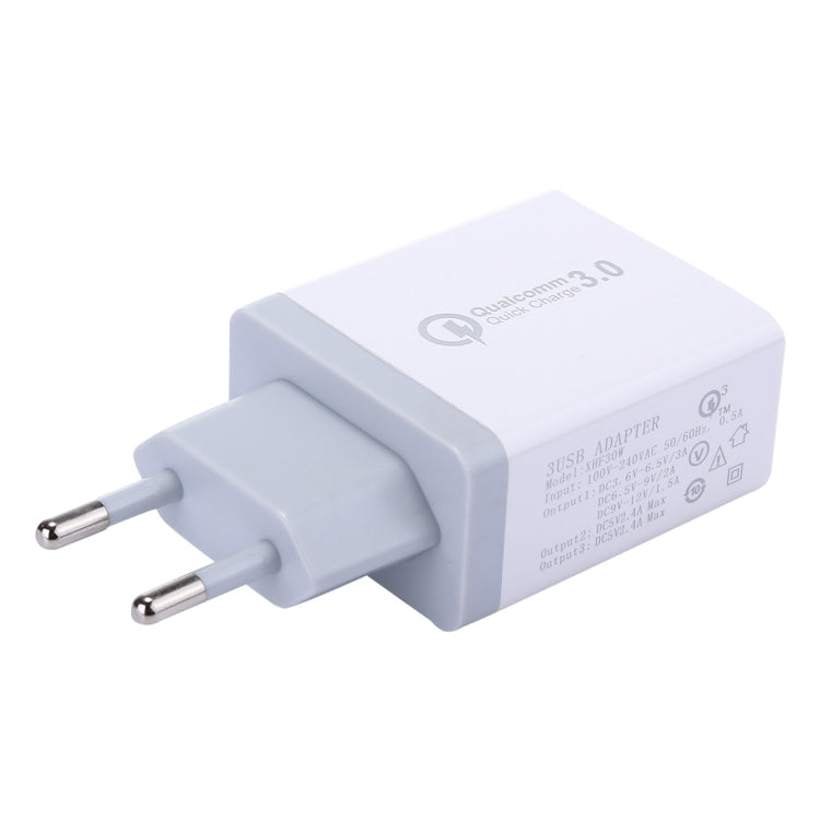XHF30W 3 QC3.0 USB Fast Charging Wall Charger, EU Plug - free shipping - PMC TechLife - Order now!