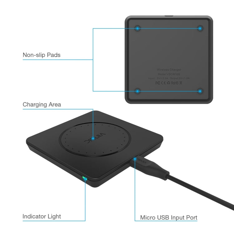 Vinsic 5V 1A Output Qi Standard Portable Wireless Charger Pad - Wireless Charger by VINSIC | Online Shopping South Africa | PMC Jewellery | Buy Now Pay Later Mobicred