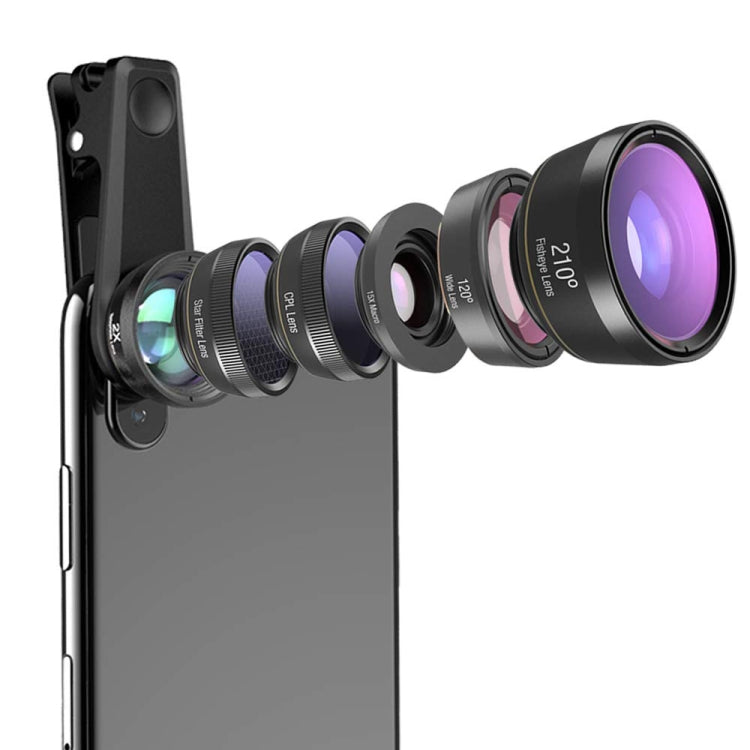 APEXEL APL-DG6V2 6 in 1 Universal External 2X Telephone+210 Degrees Fisheye+15X Macro+120 degree Wide-angle+CPL+Star Filter Lens - Combination Lens by APEXEL | Online Shopping South Africa | PMC TechLife