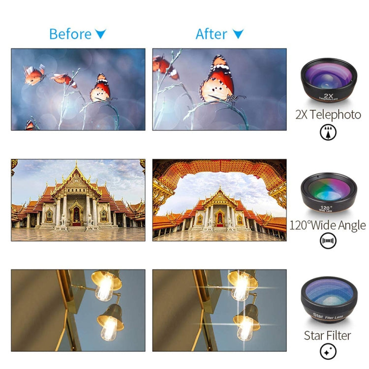 APEXEL APL-DG6V2 6 in 1 Universal External 2X Telephone+210 Degrees Fisheye+15X Macro+120 degree Wide-angle+CPL+Star Filter Lens - Combination Lens by APEXEL | Online Shopping South Africa | PMC TechLife