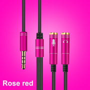 2 in 1 3.5mm Male to Double 3.5mm Female TPE High-elastic Audio Cable Splitter, Cable Length: 32cm(Rose Red)