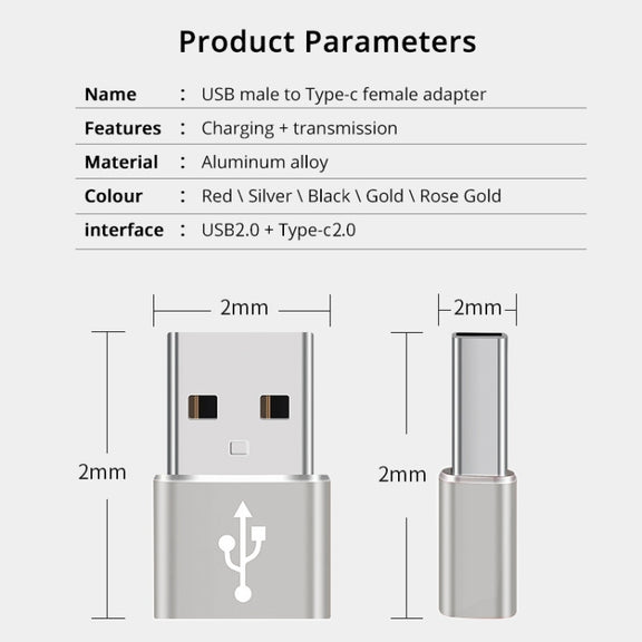USB-C / Type-C Female to USB 2.0 Male Aluminum Alloy Adapter, Support Charging & Transmission(Silver)