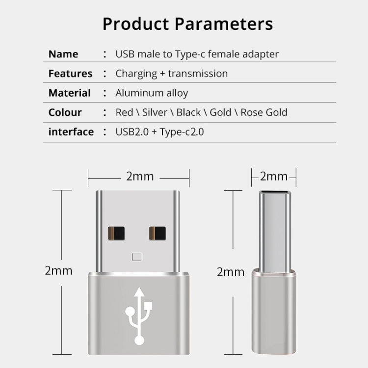 USB-C / Type-C Female to USB 2.0 Male Aluminum Alloy Adapter, Support Charging & Transmission(Silver)