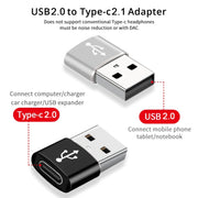 USB-C / Type-C Female to USB 2.0 Male Aluminum Alloy Adapter, Support Charging & Transmission(Silver)