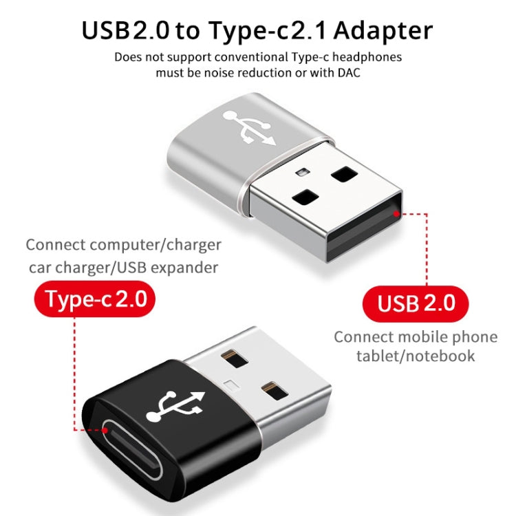 USB-C / Type-C Female to USB 2.0 Male Aluminum Alloy Adapter, Support Charging & Transmission(Silver)
