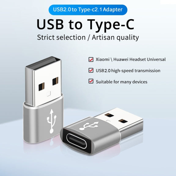 USB-C / Type-C Female to USB 2.0 Male Aluminum Alloy Adapter, Support Charging & Transmission(Silver)