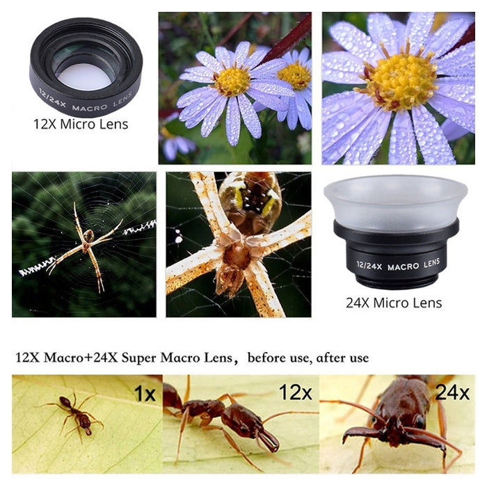 APEXEL APL-24X-H 2 in 1 Universal External 12X & 24X Macro Mobile Phone Lens with Lens Hood - Combination Lens by APEXEL | Online Shopping South Africa | PMC TechLife
