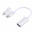 USB 3.0 Female to 8 Pin + USB-C / Type-C Male Charging + Transmission OTG Nylon Braided Adapter Cable, Cable Length: 11cm(Silver + White) - Converter & Adapter by PMC TechLife | Online Shopping South Africa | PMC TechLife