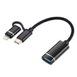 USB 3.0 Female to 8 Pin + USB-C / Type-C Male Charging + Transmission OTG Nylon Braided Adapter Cable, Cable Length: 11cm(Black) - Converter & Adapter by PMC TechLife | Online Shopping South Africa | PMC TechLife