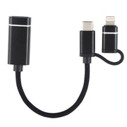 USB 3.0 Female to 8 Pin + USB-C / Type-C Male Charging + Transmission OTG Nylon Braided Adapter Cable, Cable Length: 11cm(Black)