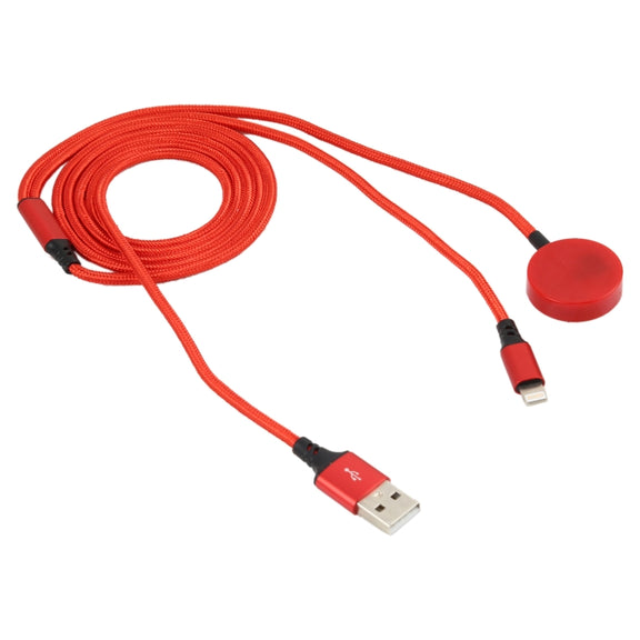 For iPhone / Apple Watch 2 In 1 8 Pin + Magnetic Charging Base Multi-function Charging Cable, Length: 1m(Red)