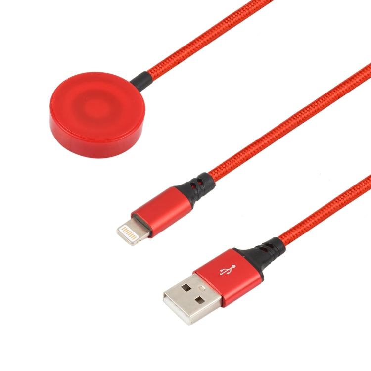 For iPhone / Apple Watch 2 In 1 8 Pin + Magnetic Charging Base Multi-function Charging Cable, Length: 1m(Red)