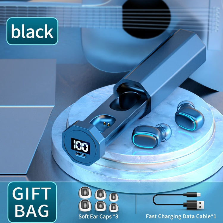 C1 Bluetooth 5.0 TWS Touch Polygonal Digital Display True Wireless Bluetooth Earphone with Charging Box(Black) - TWS Earphone by PMC TechLife | Online Shopping South Africa | PMC TechLife