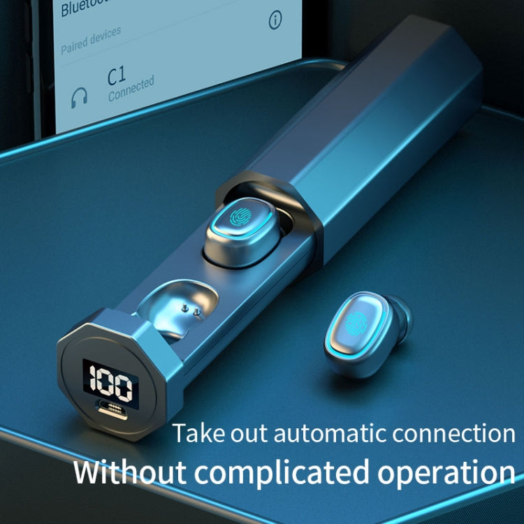 C1 Bluetooth 5.0 TWS Polygonal Touch Digital Display True Wireless Bluetooth Earphone with Charging Box(Blue)