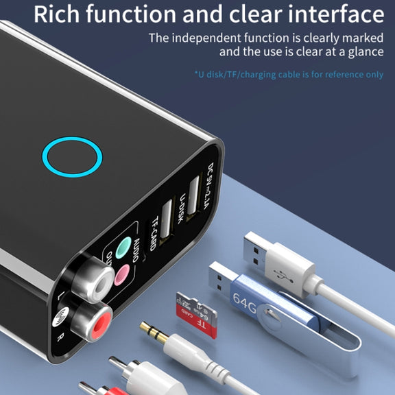 K16 2 in 1 3.5mm AUX + RAC Dual Output Plug-in Bluetooth 5.0 Audio Transmitter Receiver with Remote Control, EU Plug (White)