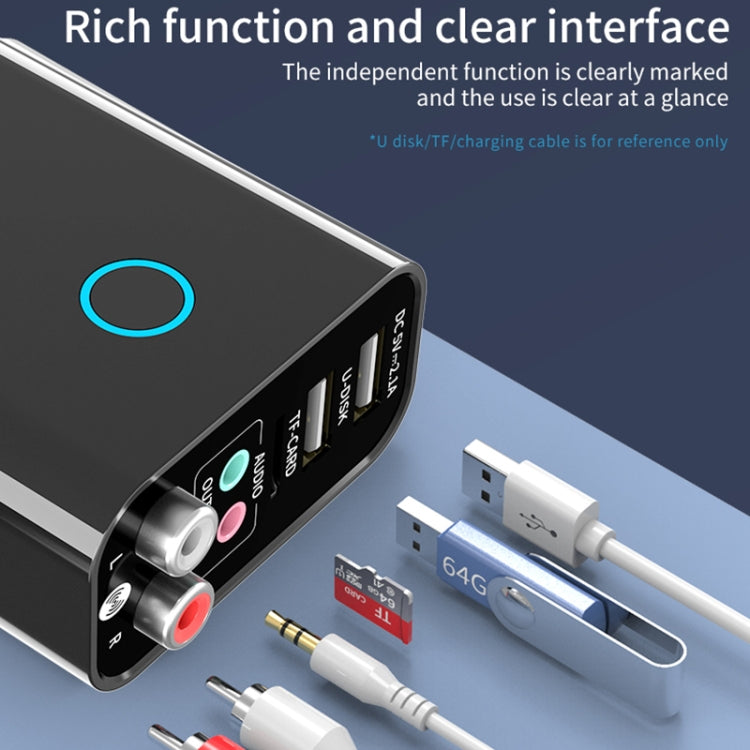 K16 2 in 1 3.5mm AUX + RAC Dual Output Plug-in Bluetooth 5.0 Audio Transmitter Receiver with Remote Control, EU Plug (White)