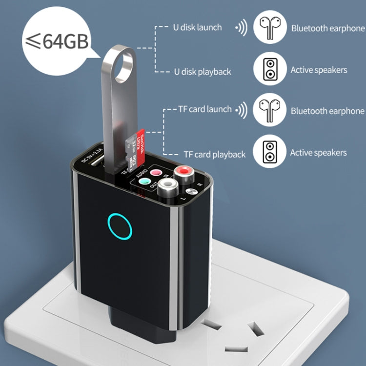K16 2 in 1 3.5mm AUX + RAC Dual Output Plug-in Bluetooth 5.0 Audio Transmitter Receiver with Remote Control, EU Plug (White) - Audio Receiver Transmitter by PMC TechLife | Online Shopping South Africa | PMC TechLife