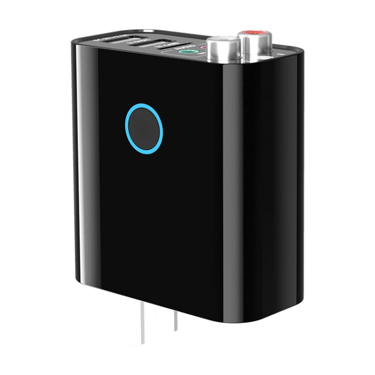 K16 2 in 1 3.5mm AUX + RAC Dual Output Plug-in Bluetooth 5.0 Audio Transmitter Receiver with Remote Control, CN Plug (Black)