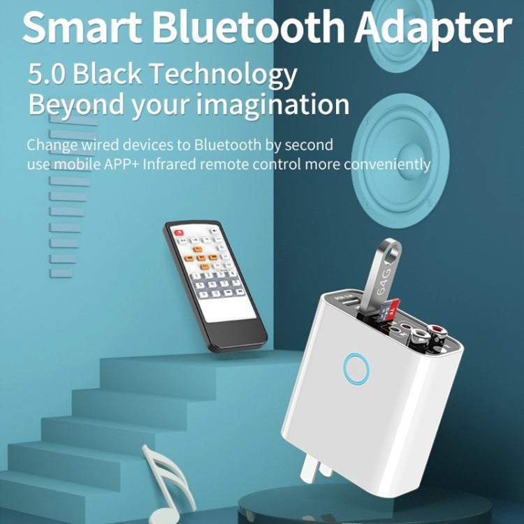 K16 2 in 1 3.5mm AUX + RAC Dual Output Plug-in Bluetooth 5.0 Audio Transmitter Receiver with Remote Control, CN Plug (Black) - Audio Receiver Transmitter by PMC TechLife | Online Shopping South Africa | PMC TechLife