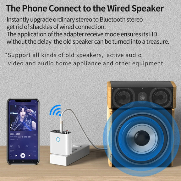 K16 2 in 1 3.5mm AUX + RAC Dual Output Plug-in Bluetooth 5.0 Audio Transmitter Receiver with Remote Control, CN Plug (White)
