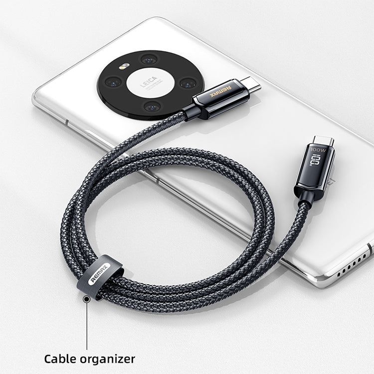 REMAX RC-128a 100W Type-C / USB-C to Type-C / USB-C Intelligent Digital Display Zinc Alloy Braided Charging Data Cable, Length: 1.2m (Tarnish) - USB-C & Type-C Cable by REMAX | Online Shopping South Africa | PMC TechLife | Buy Now Pay Later Mobicred