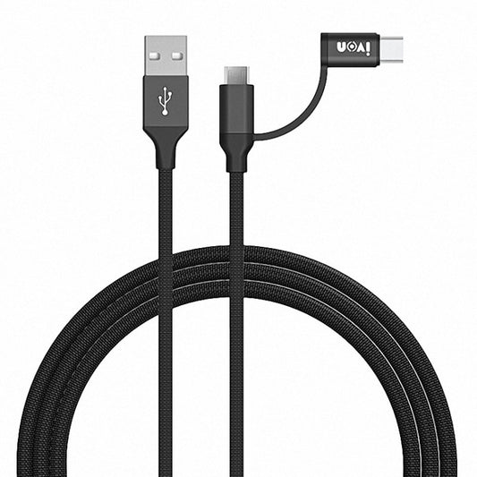 IVON CA52 2.4A USB to Type-C + Micro USB 2 in 1 Charging Sync Data Cable, Length: 1m (Black) - Multifunctional Cable by IVON | Online Shopping South Africa | PMC Jewellery | Buy Now Pay Later Mobicred